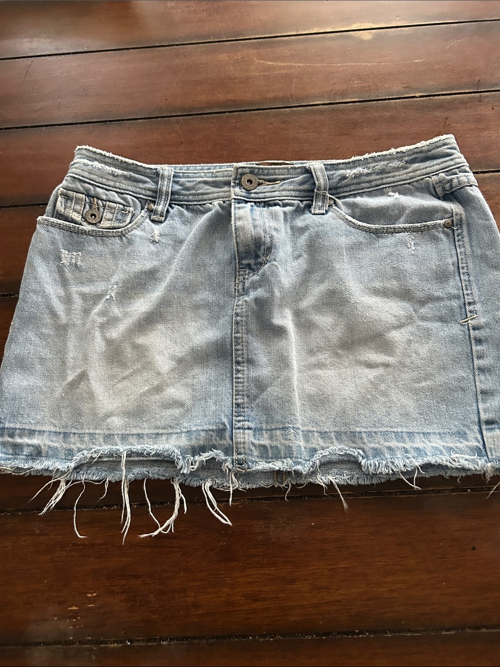 Aeropostale Light Blue Distressed Denim Mini Skirt